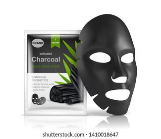 Cosmetic Package Vector Advertising Design Template Of Facial Charcoal Anti Blackhead Mask. Premium Skincare Product