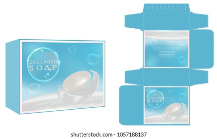 Cosmetic Packaging design, collagen soap box design template and mockup box. Illustration vector.