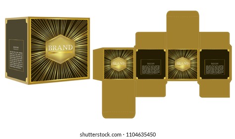 Cosmetic packaging design, gold luxury box template and mockup box, illustration vector.	