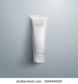 Cosmetic packaging design. White cream tube. 3d realistic vector illustration eps 10. Cosmetics mockup for branding. Beauty makeup product. Top view