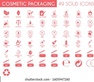 Cosmetic Packaging Icon Set - 49 Solid Icons