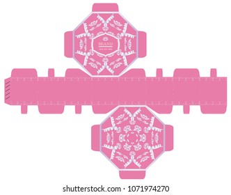 Cosmetic packaging, luxury 8-sided box design template. Vector illustration.	