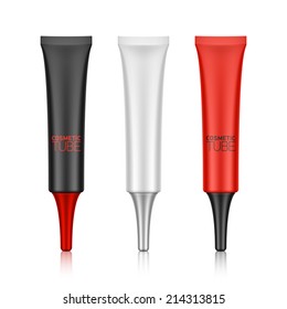 Cosmetic packaging, plastic, long nozzle tube. Vector.