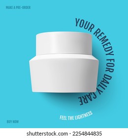 Cosmetic packaging plastic white jar of cream for cosmetology dermatology and beauty. Photorealistic vector illustration template