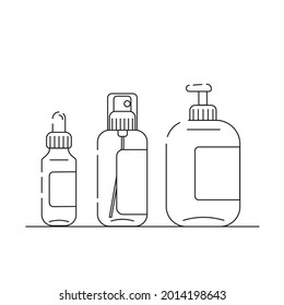 cosmetic packaging related icons outline. on a white background