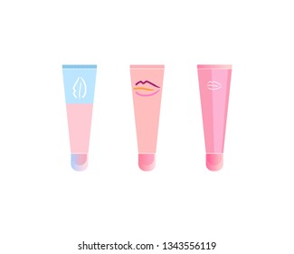 Cosmetic packaging set. Mock up template of graphic bottle and tubes.