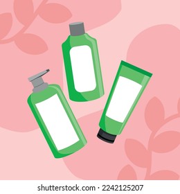 Cosmetic packaging set. Organic cruelty-free cosmetics. Natural skin care. Vector flat cartoon illustration.