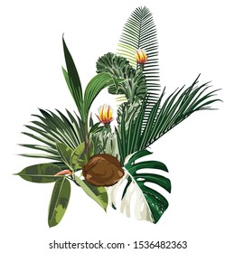 Cosmetic packaging template. Coconut nut oil beauty product.  Exotic botanical design for cosmetics, spa, perfume, health care products, aroma, wedding invitation. Design element.