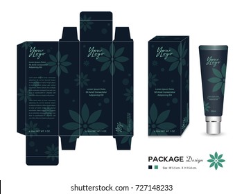 Cosmetic Packaging Template Vector Illustration. box Cream layout. beauty products. flower patterns. Body care, spa, Oil, lotion, shampoo, Realistic bottle mock up. flyer, label. box design, box label