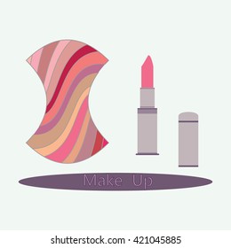 cosmetic pallet lipstick abstract logo and gray tube of lipstick pink color isolated art modern design element light background vector