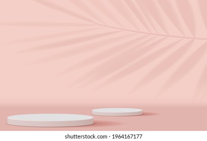 Cosmetic pastel pink background minimal and premium podium display for product presentation branding and packaging . studio stage with shadow of leaf background. vector design.