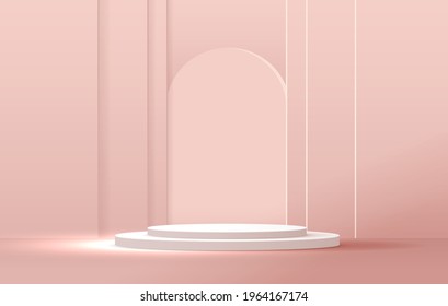 Cosmetic pastel pink background and premium podium display for product presentation branding and packaging . studio stage with shadow of background. vector design.