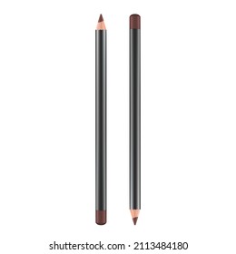 Cosmetic pencil. Eyebrow eyeliner makeup pen vector template. Realistic beauty lipliner template, decorative fashion cosmetics. Eye liner pencil mockup, women lipstick drawing