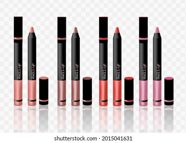 Cosmetic pencils lipstick make up eye shadow pencils - isolated on white background