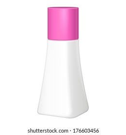 Cosmetic Perfume, Deodorant, Freshener Or Medical Antiseptic Drugs Square Plastic Bottle White Pink Violet. Ready For Your Design. Product Packing Vector EPS10 