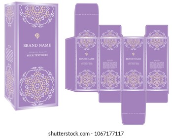 Cosmetic, perfume packaging design, purple luxury box template and mockup box. illustration vector.