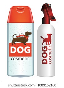 Cosmetic for pets. Shampoo and spray for dog and puppy.