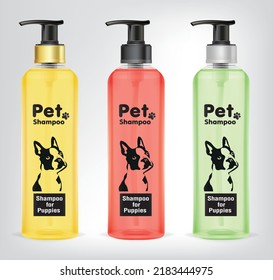 Cosmética para mascotas. Shampoo y spray para perros y cachorros.vector de ilustración