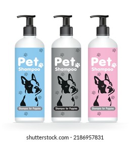 Cosmética para mascotas. Shampoo y spray para perros y cachorros.vector de ilustración