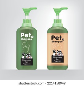 Cosmetic for pets. Shampoo and spray for dog and puppy.illustration vector