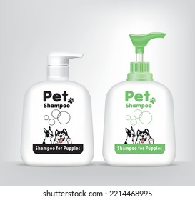 Cosmética para mascotas. Shampoo y spray para perros y cachorros.vector de ilustración