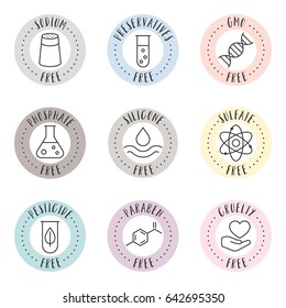 cosmetic and pharmaceutical badges in outline style for organic and natural products