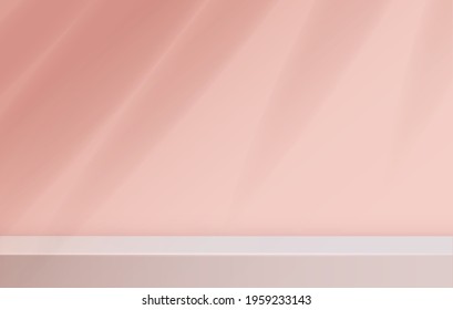 Cosmetic pink background minimal and premium podium display for product presentation branding and packaging . studio stage with shadow of leaf background. vector design.