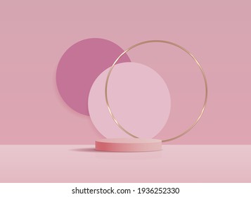 Cosmetic pink background and premium podium display for product presentation branding and packaging presentation. studio stage with shadow of background. vector illustration design.