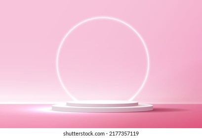 Cosmetic pink background and premium podium display for product presentation branding and packaging presentation. studio stage with shadow of leaf background. vector design.