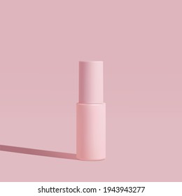 Cosmetic pink bottle. Womens cosmetic accessory for makeup, toning, fluid, lotion, serum, sanitizer. Packaging design, mock up, 3d vector.
