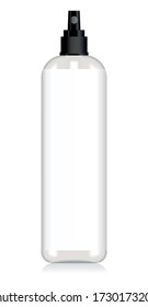 Frasco de plástico cosmético con bomba dosificadora. Frasco cosmético para una crema, champú, aceite, gel. Burlarse. Etiqueta de diseño para el contenedor. Batcher. Productos cosméticos