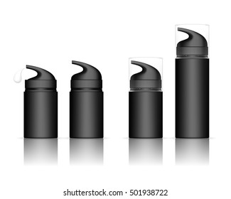 Cosmetic plastic bottle with dispenser pump. Liquid container for gel, lotion, cream. Beauty product package, vector illustration.