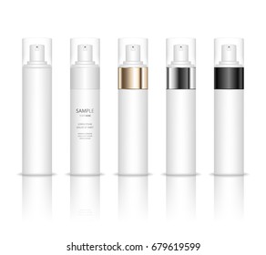 Cosmetic plastic bottle with dispenser pump. Liquid container for gel, lotion, cream, shampoo, bath foam. Beauty product package. Vector illustration.