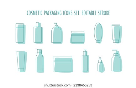 Cosmetic plastic bottle icon set for packaging design. Vector stock illustration isolated on white background for beauty industry, product label pack. EPS10