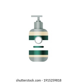 Cosmetic Plastic Bottle Isolated on White Background. Flat Modern Vector Illustration. Social Media Ads.