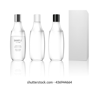 Cosmetic plastic bottle isolated on white background (transparent). Liquid container for gel, lotion, cream, shampoo, bath foam. Beauty product package, vector illustration.