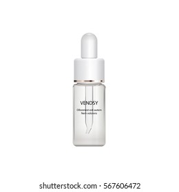 Cosmetic plastic bottle isolated on white background. Liquid container for lotion, cream. Beauty product package, vector illustration. Mock up cosmetics