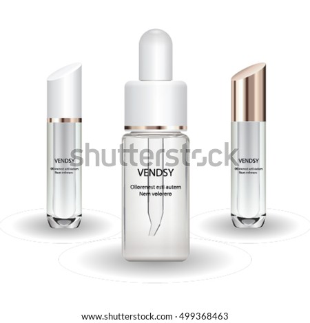 Cosmetic plastic bottle isolated on white background. Liquid container for lotion, cream. Beauty product package, vector illustration. Mock up cosmetics