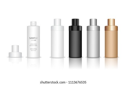 Cosmetic plastic bottle. Liquid container for gel, lotion, cream, shampoo, bath foam. Beauty product package. Vector illustration.