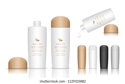 Cosmetic plastic bottle. Liquid container for gel, lotion, cream, shampoo, bath foam. Beauty product package. Vector illustration.