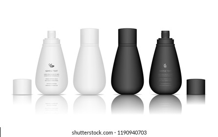 Cosmetic plastic bottle. Liquid container for gel, lotion, cream, shampoo, bath foam. Beauty product package. Vector illustration.