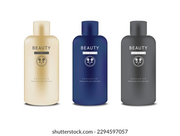 Cosmetic plastic bottle. Liquid container for gel, lotion, cream, shampoo, bath foam. Beauty product package. Vector illustration.