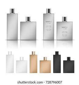 Cosmetic plastic bottle. Liquid container for gel, lotion, cream, shampoo, bath foam. Beauty product package. Vector illustration.