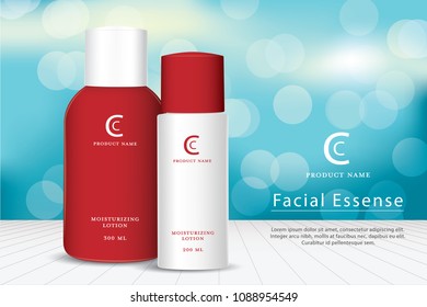 Cosmetic plastic bottle template mock up with blur bokeh background vector and illustration
