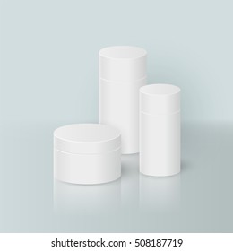 Cosmetic plastic bottles/jars for cream. Vector illustration