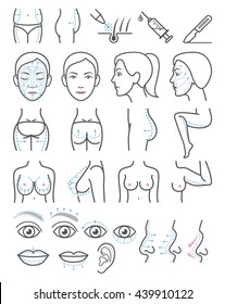 Cosmetic Plastic Surgery Icons. Vector Illustration.