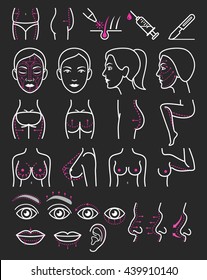 Cosmetic plastic surgery icons. Vector illustration.