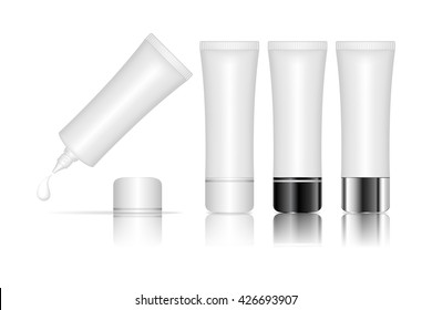 Cosmetic plastic tube for gel, liquid, lotion, cream, sunscreen. Beauty product package, vector illustration.
