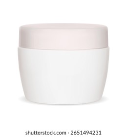 Cosmetic powder jar, beauty product white packaging. Realistic skin cream container mockup, isolated on white background. Facial foundation creme moisturizer, skin care pack
