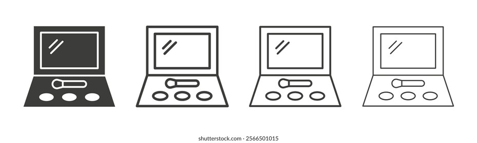 Cosmetic powder with mirror icon flat and linear vector illustration on white background.